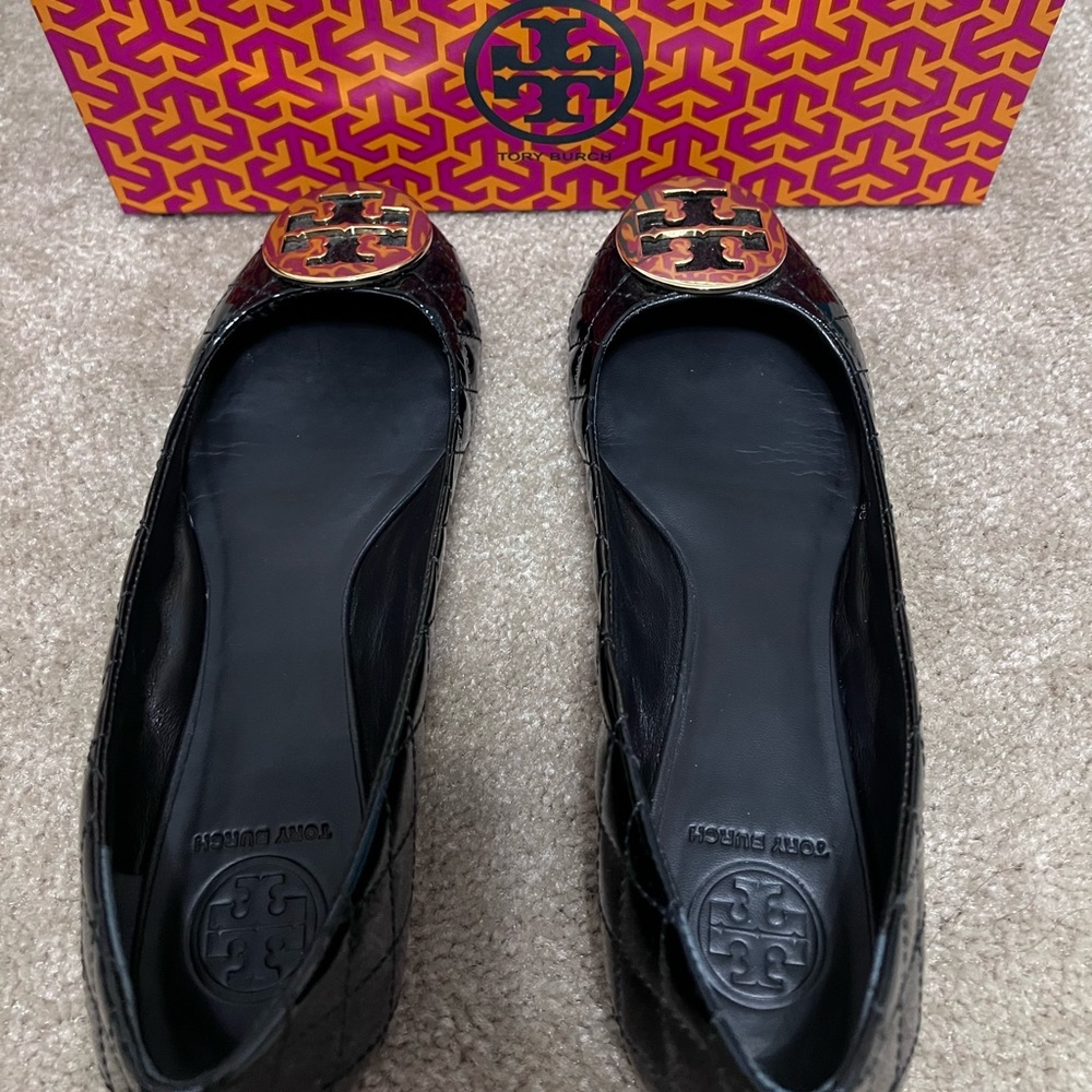 Authentic Tory Burch Quilted Black Patent Leather